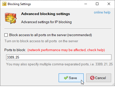 How to block only particular Ports