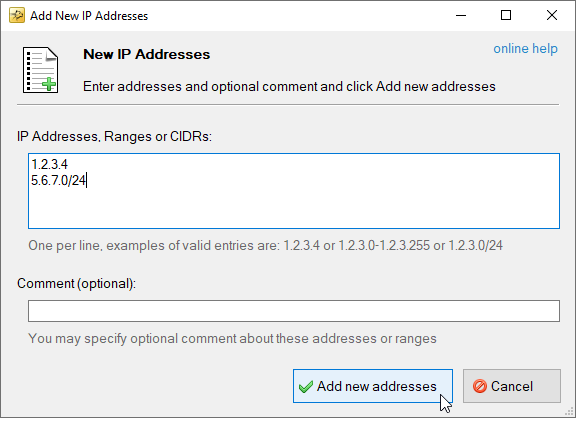 Add New IP Address dialog