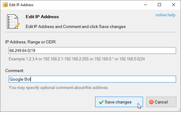 Screenshot of Edit IP Address Dialog