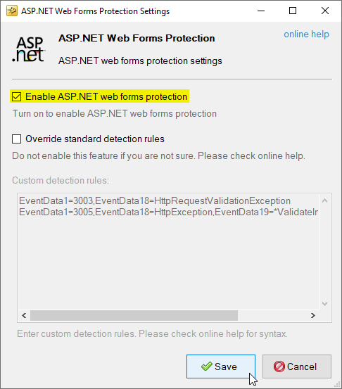 asp.net web forms protection dialog