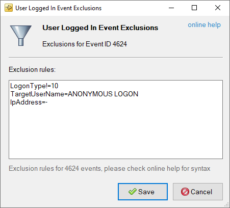 User Logged In Event Exclusions