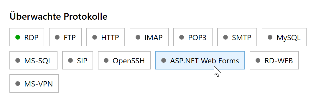 Deaktivierte Schaltfläche ASP.NET Web Forms im RdpGuard-Dashboard