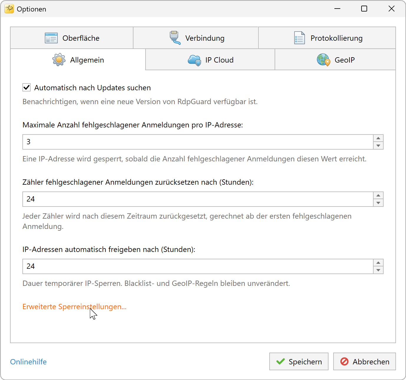 Dialogfeld Optionen mit ausgewählter Registerkarte Allgemein