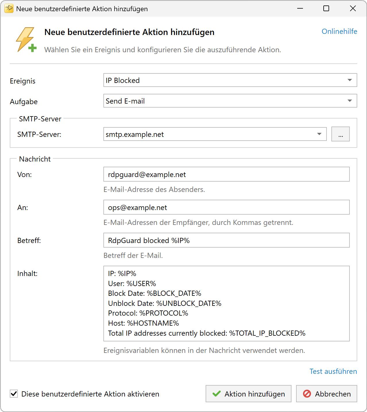 Einstellungen für E-Mail senden