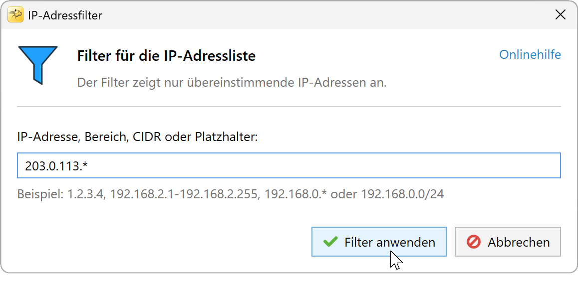 Dialogfeld IP-Filter