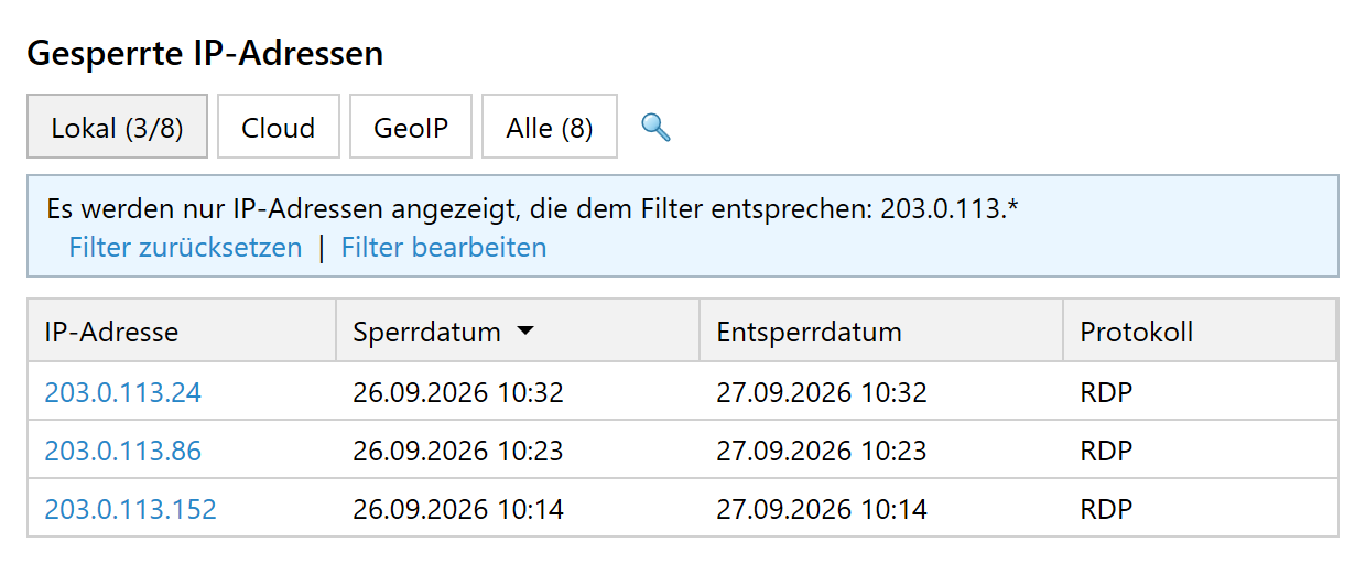 IP-Adressen, die 203.0.113.* entsprechen