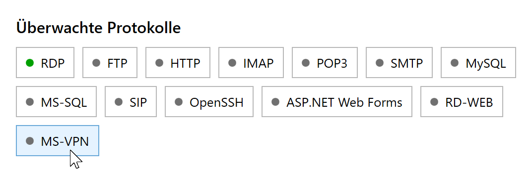 Deaktivierte MS-VPN-Schaltfläche im RdpGuard-Dashboard