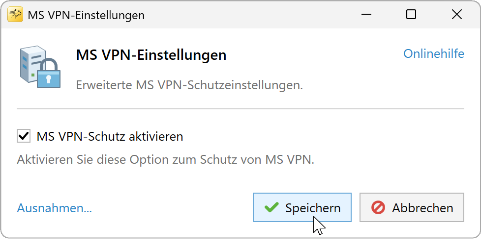 MS-VPN-Einstellungen mit aktiviertem Schutz
