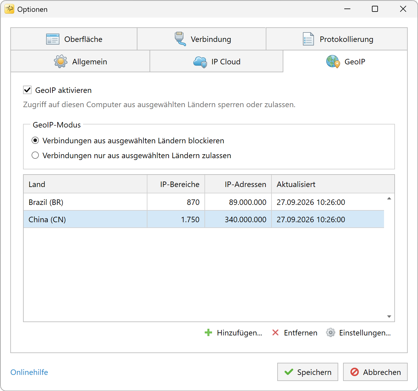 RdpGuard-GeoIP-Optionen mit länderbasierten Sperren