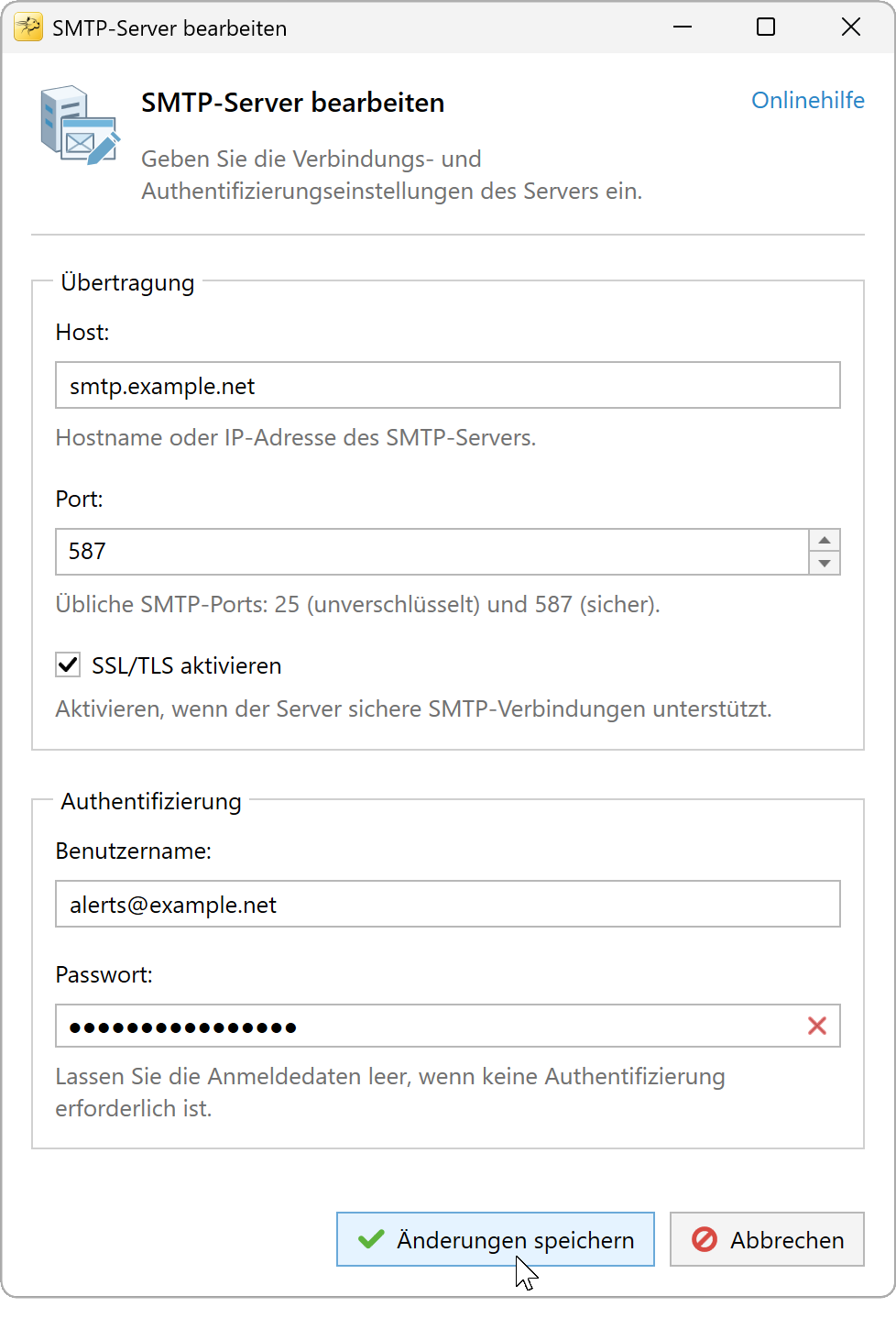 Dialogfeld SMTP-Server bearbeiten