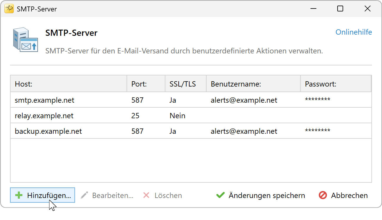 Im Dialogfeld SMTP-Server auf Hinzufügen klicken