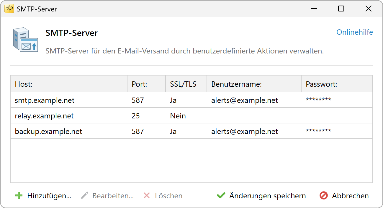 Dialogfeld SMTP-Server