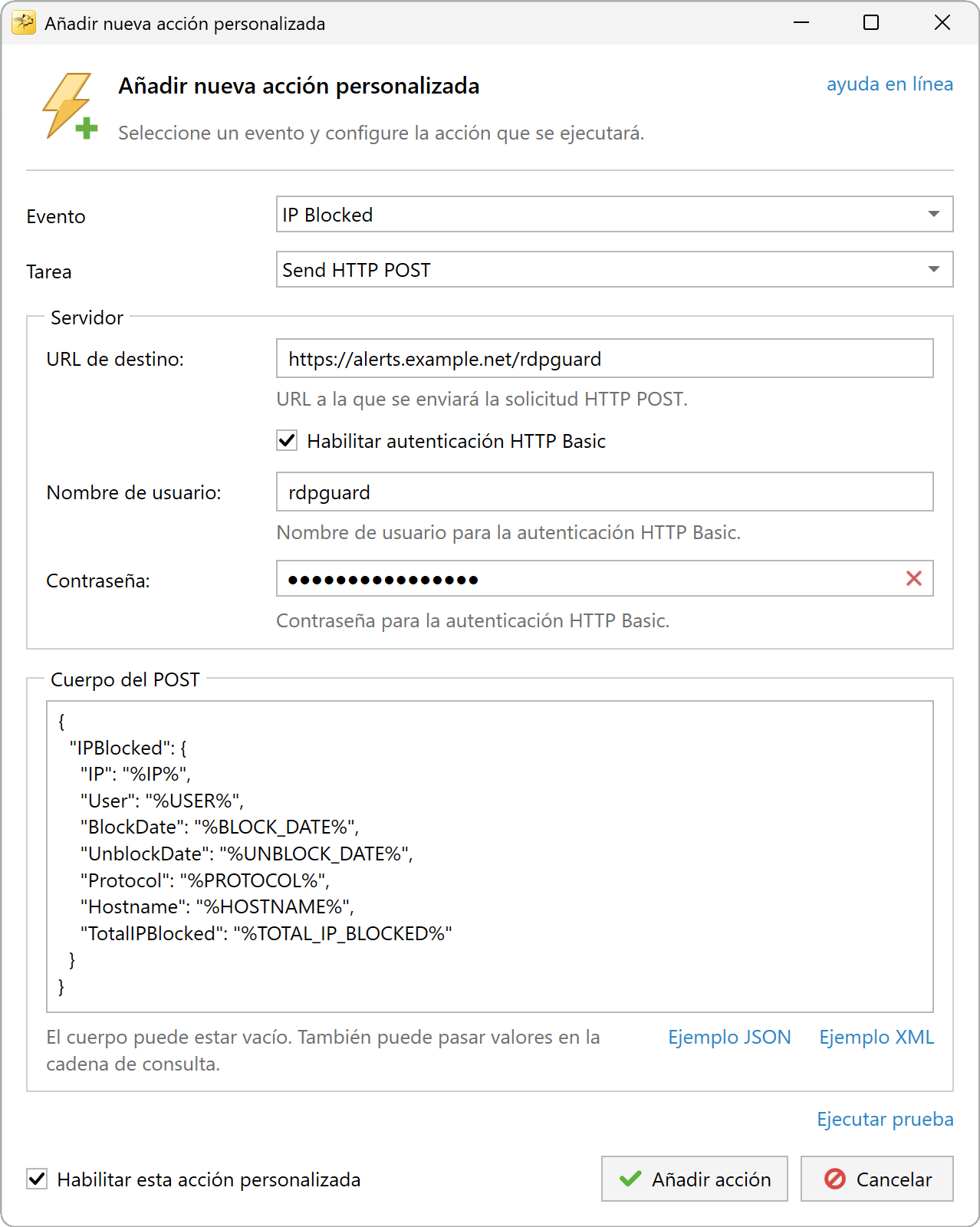 Configuración de solicitudes HTTP POST