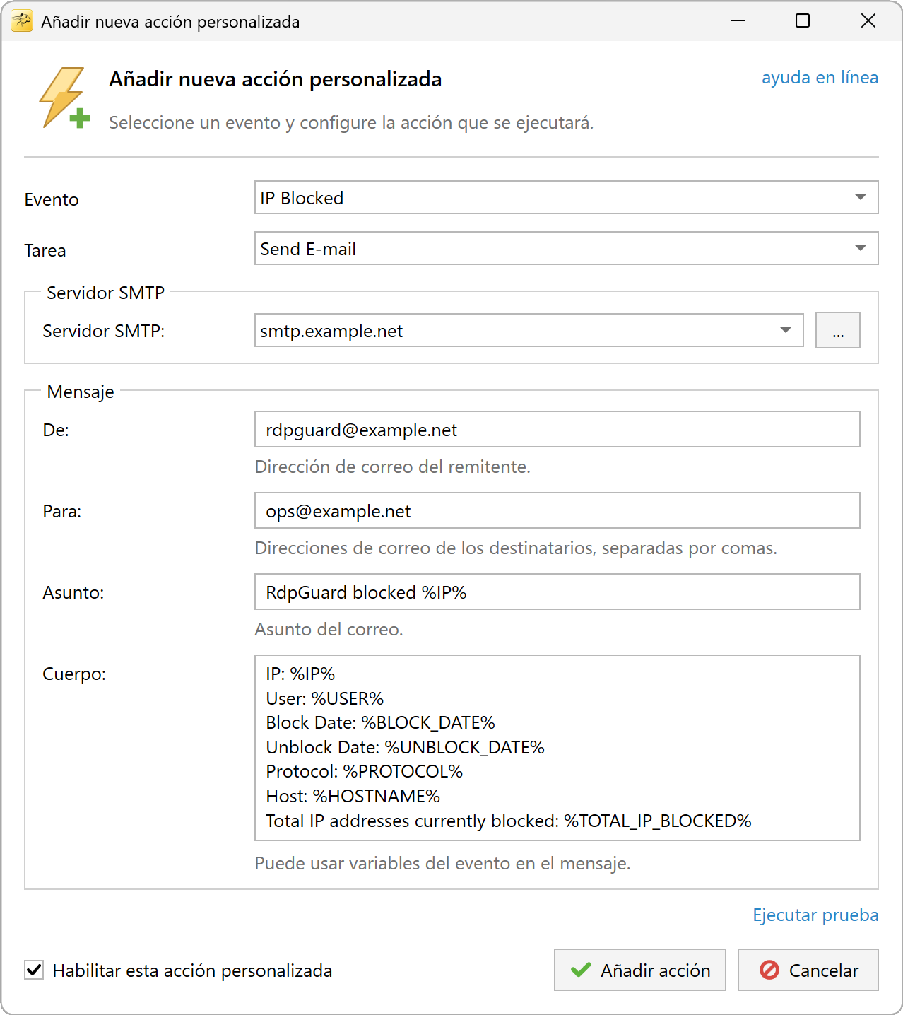 Configuración del envío de correo