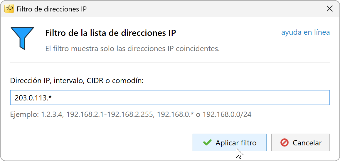 Cuadro de diálogo Filtro IP