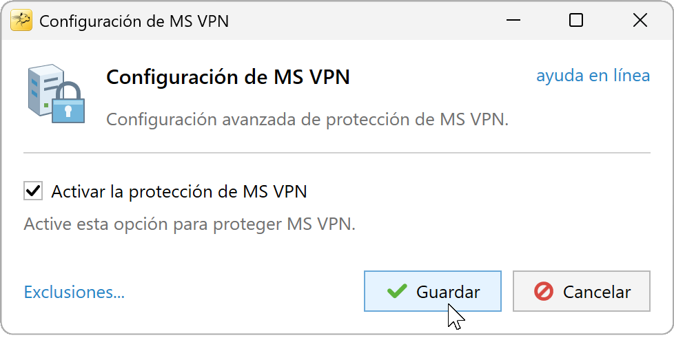 Configuración MS VPN con la protección habilitada