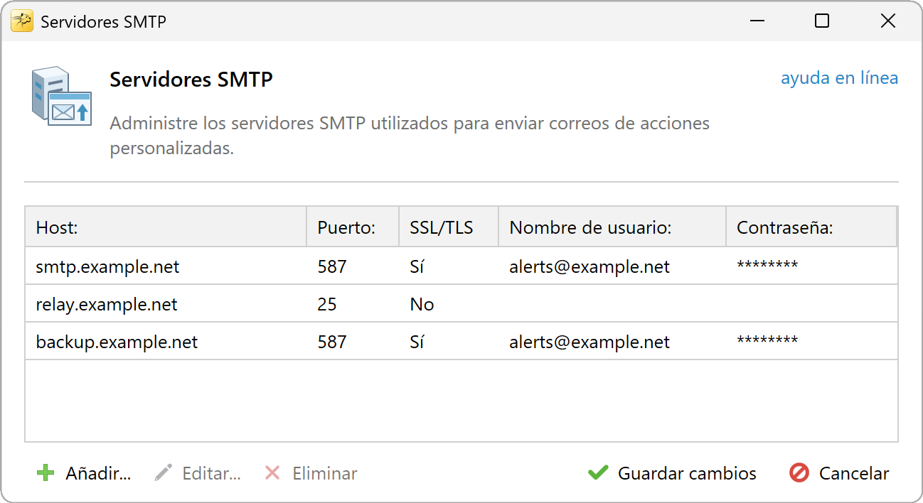 Ventana Servidores SMTP
