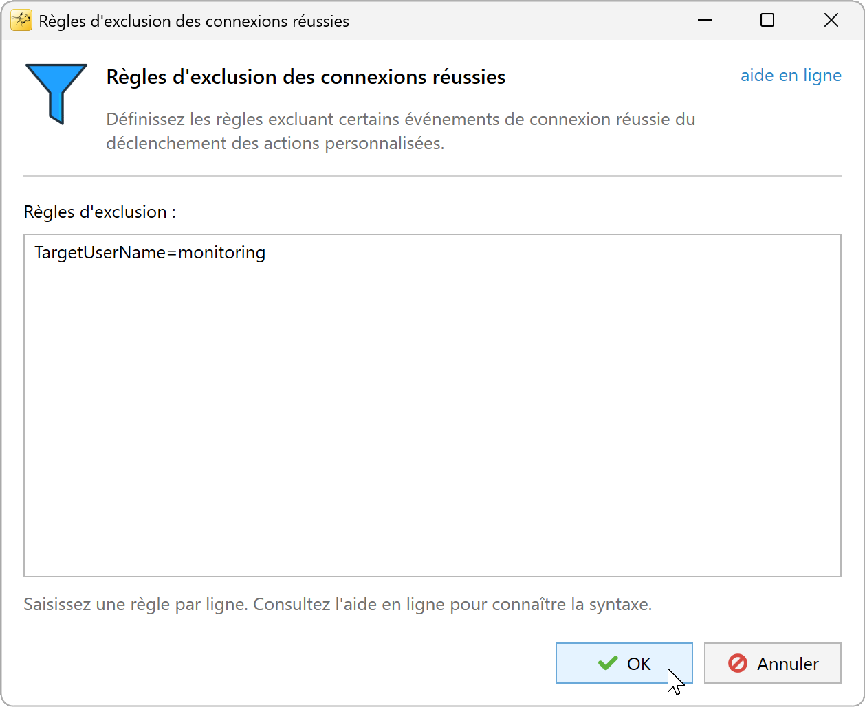 Règles d'exclusion des connexions réussies