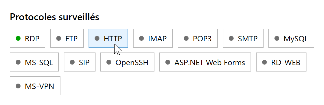 Bouton HTTP désactivé dans les protocoles surveillés de RdpGuard