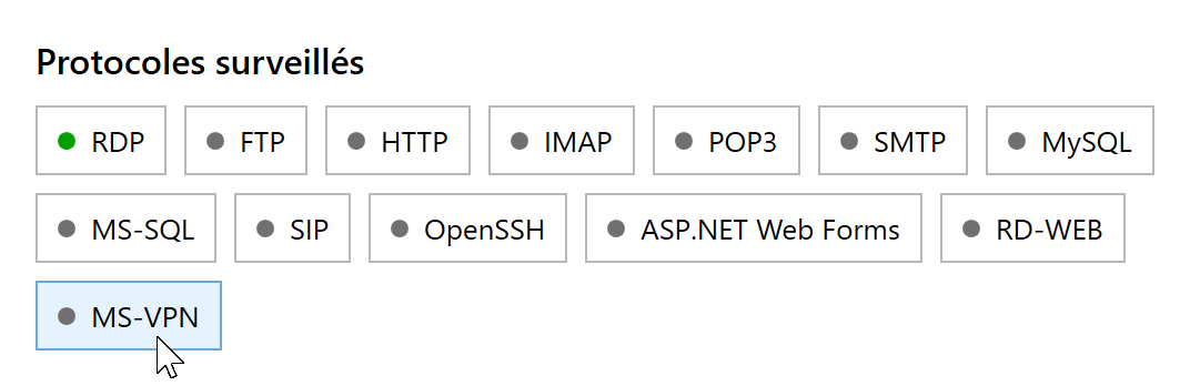 Bouton MS-VPN désactivé dans le tableau de bord RdpGuard