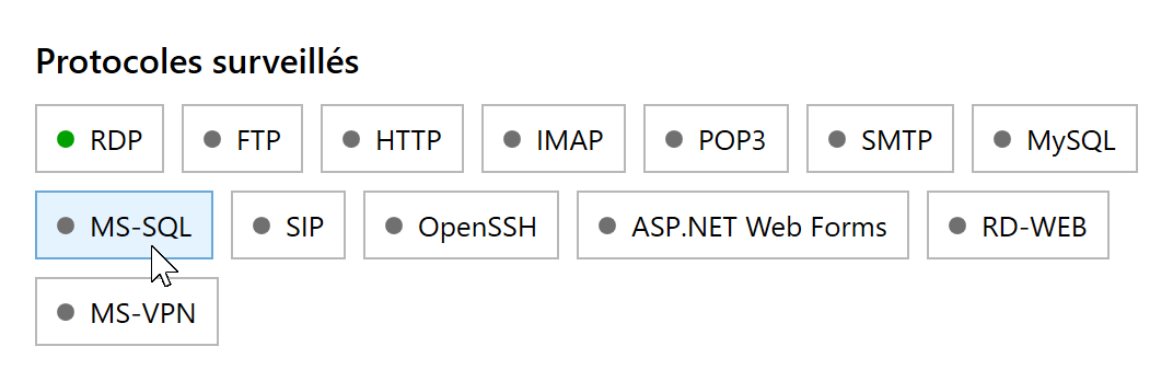 Bouton MS-SQL dans les protocoles surveillés de RdpGuard