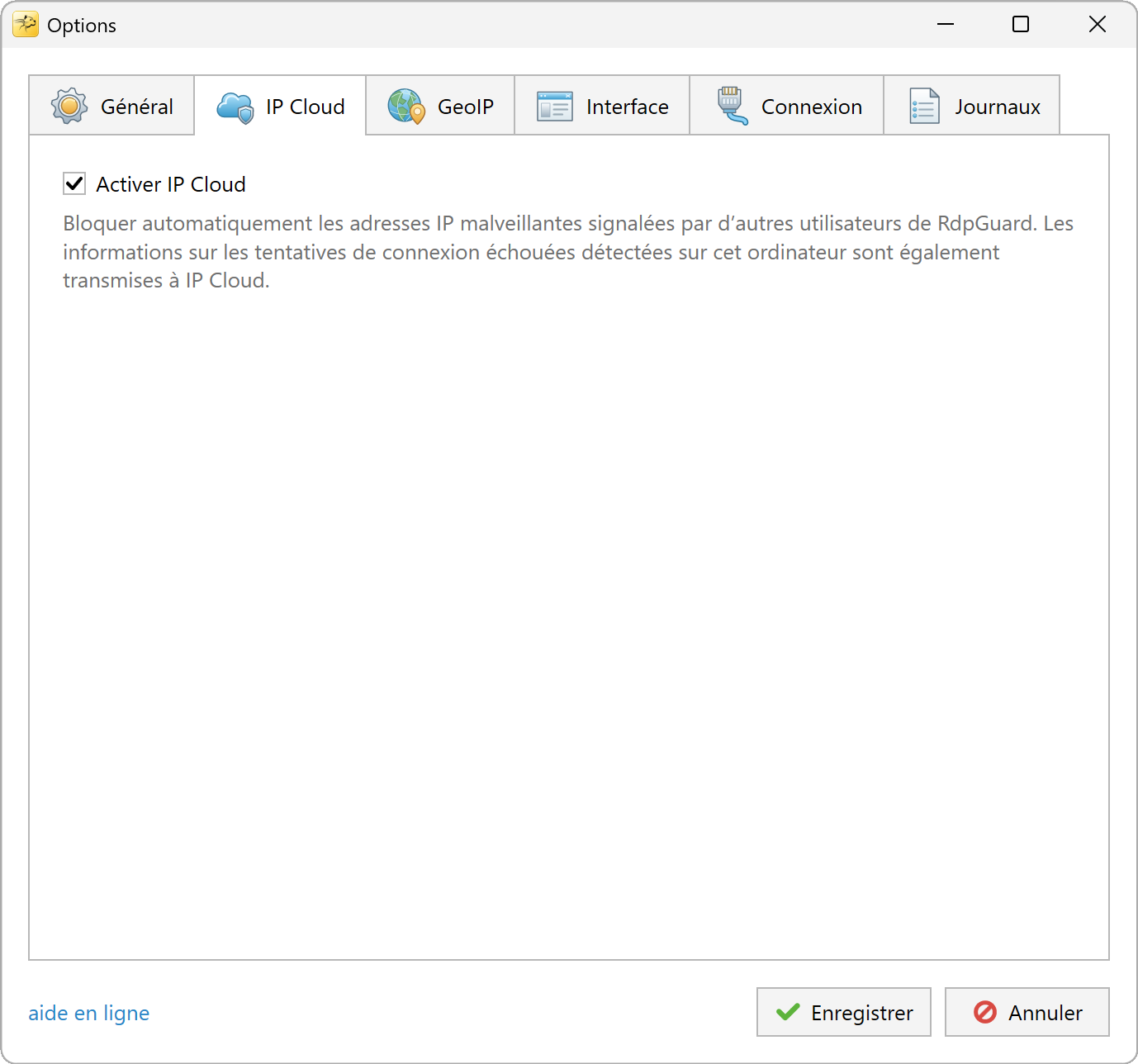 Options IP Cloud de RdpGuard