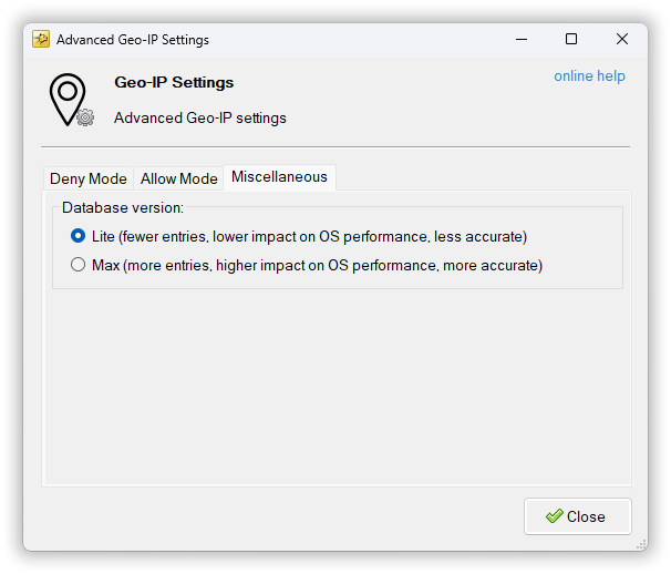 Advanced Settings dialog, Miscellaneous tab