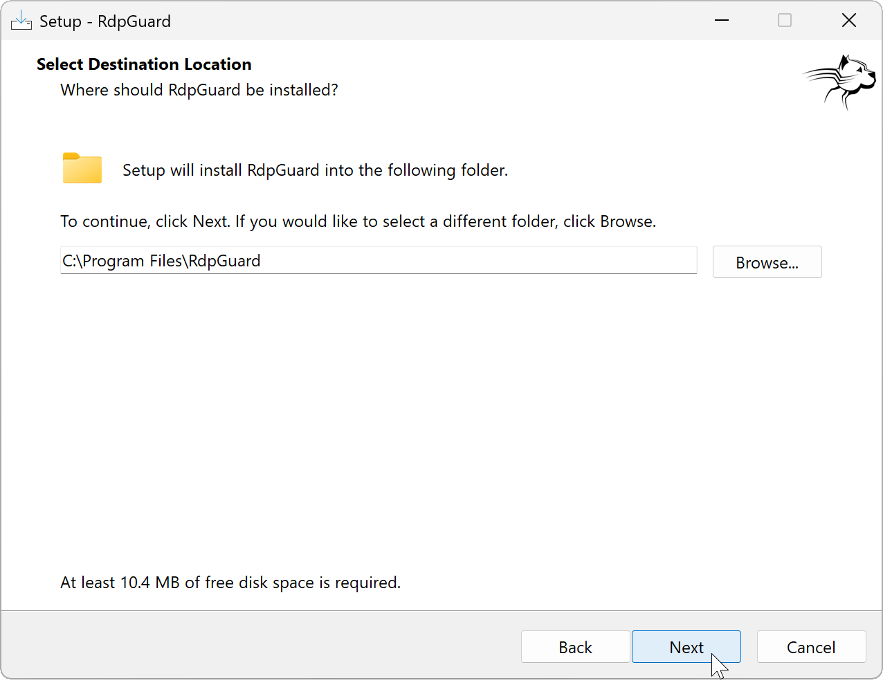RdpGuard Setup installation folder selection