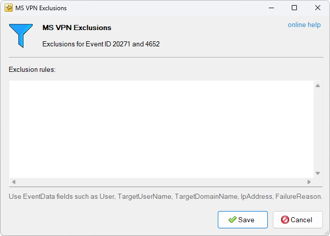 MS VPN exclusion rules dialog