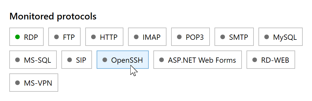 Disabled OpenSSH protection in RdpGuard Dashboard