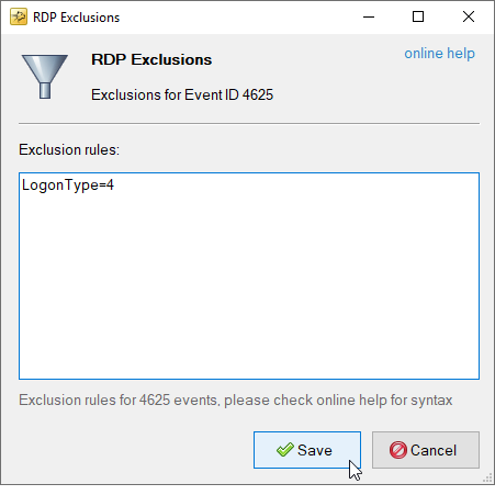 rdp exclusions dialog