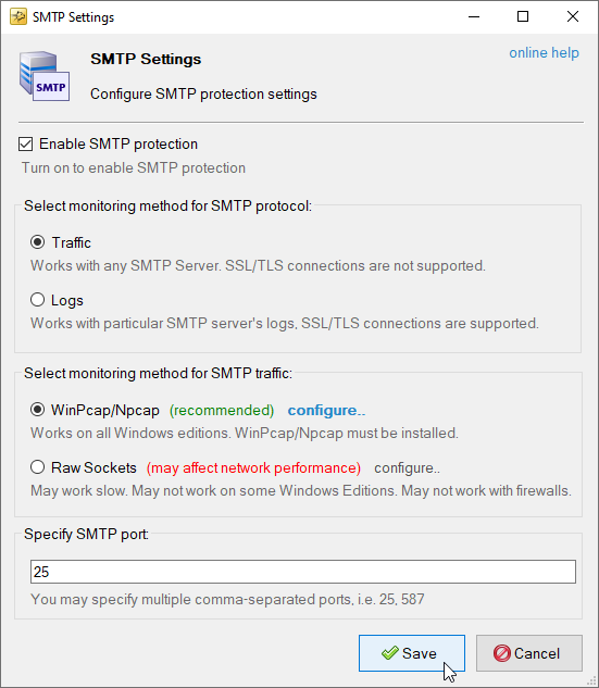 Traffic based SMTP monitoring