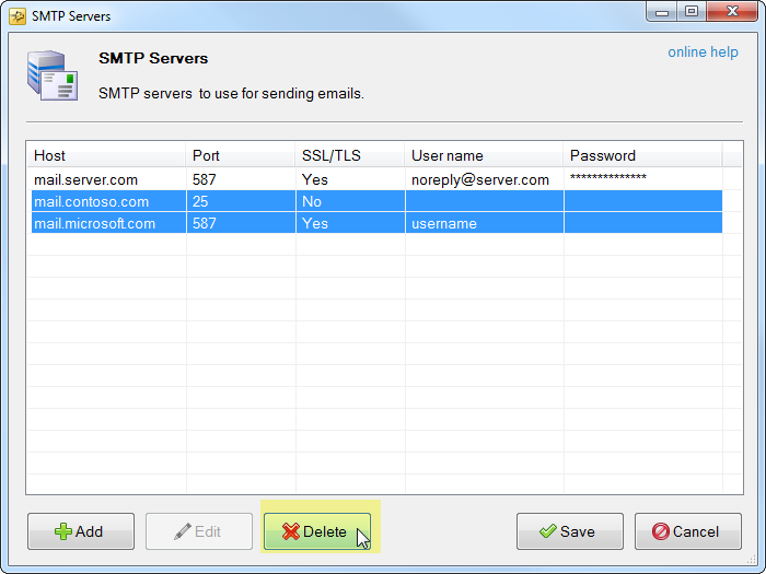 Delete SMTP Server