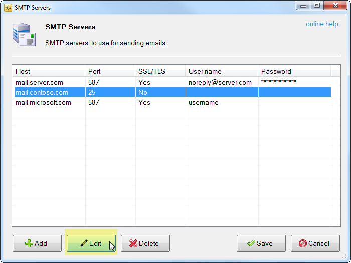Edit SMTP Server