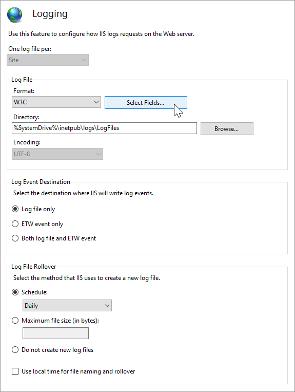 IIS Logging Settings